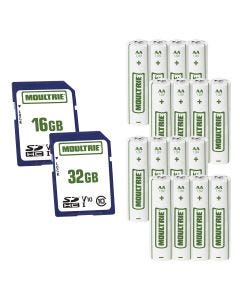 Moultrie AA Batteries 16-Pack + SD Card Bundle. Choose from 16GB or 32GB Class 10 SD Cards.